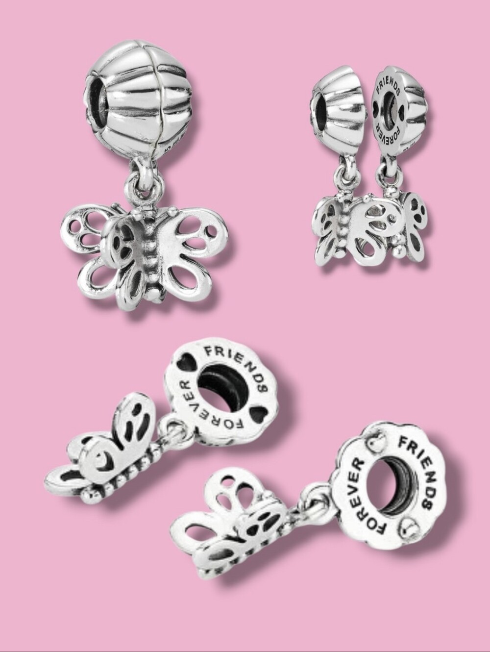PANDORA Sterling Silver Friends Forever Butterfly Animal Dangle Charm Retired